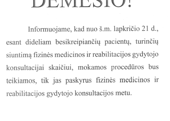 Informacija dėl mokamų procedūrų teikimo